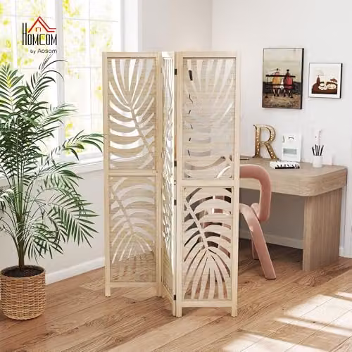 HOMCOM 3 Panel Folding Room Divider with Floral Design in Brown Wood Finish, H 170 x W 120 x D 1.7 cm – 2