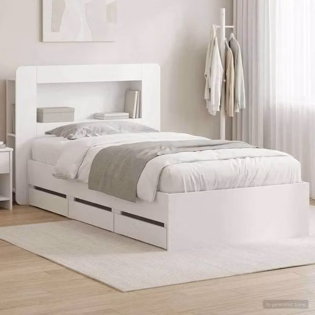 Berkfield Home Modern Bed Frame with Storage Drawers in White, Engineered Wood, W/D/H: 80 x 200 cm