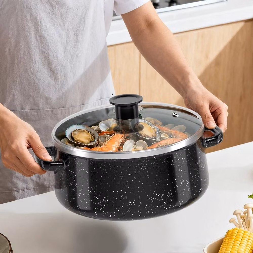 NESTLUNE Set of 5 Black Enamelware Cookware with Lids, Induction Compatible – 6