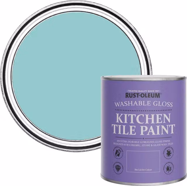 Rust-Oleum Water-Based Kitchen Tile Paint in Gloss Finish, Turquoise Blue, 0.75 l