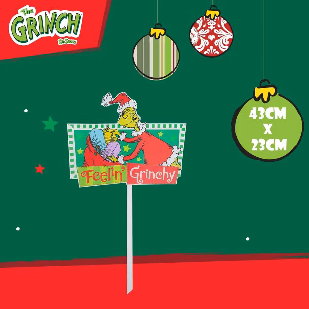 VFM e-Store Grinch Christmas Decorative Sign in Red and Multicolour, W: 43 cm, H: 23 cm – 2