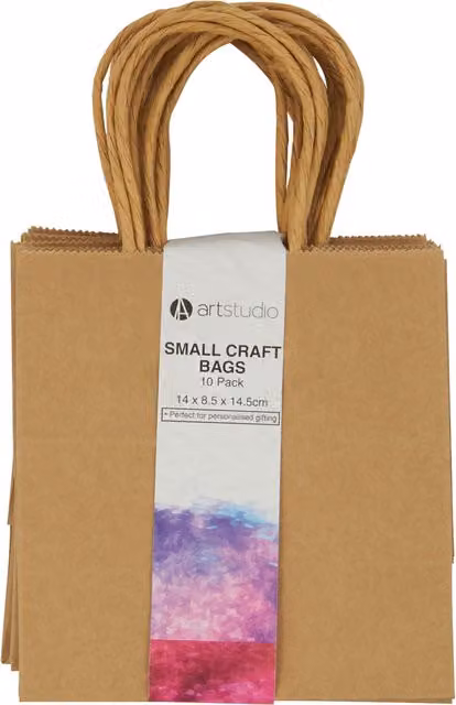 Art Studio Pack of 10 Small Kraft Paper Craft Bags in White and Brown for Birthdays and Weddings