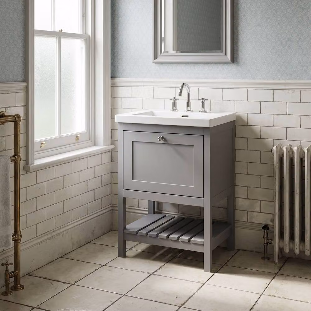 Balterley Modern Floor Standing Bathroom Vanity Unit with Basin and Open Shelf, Grey, W/D/H: 61.3 x 46.2 x 84.5 cm – 2