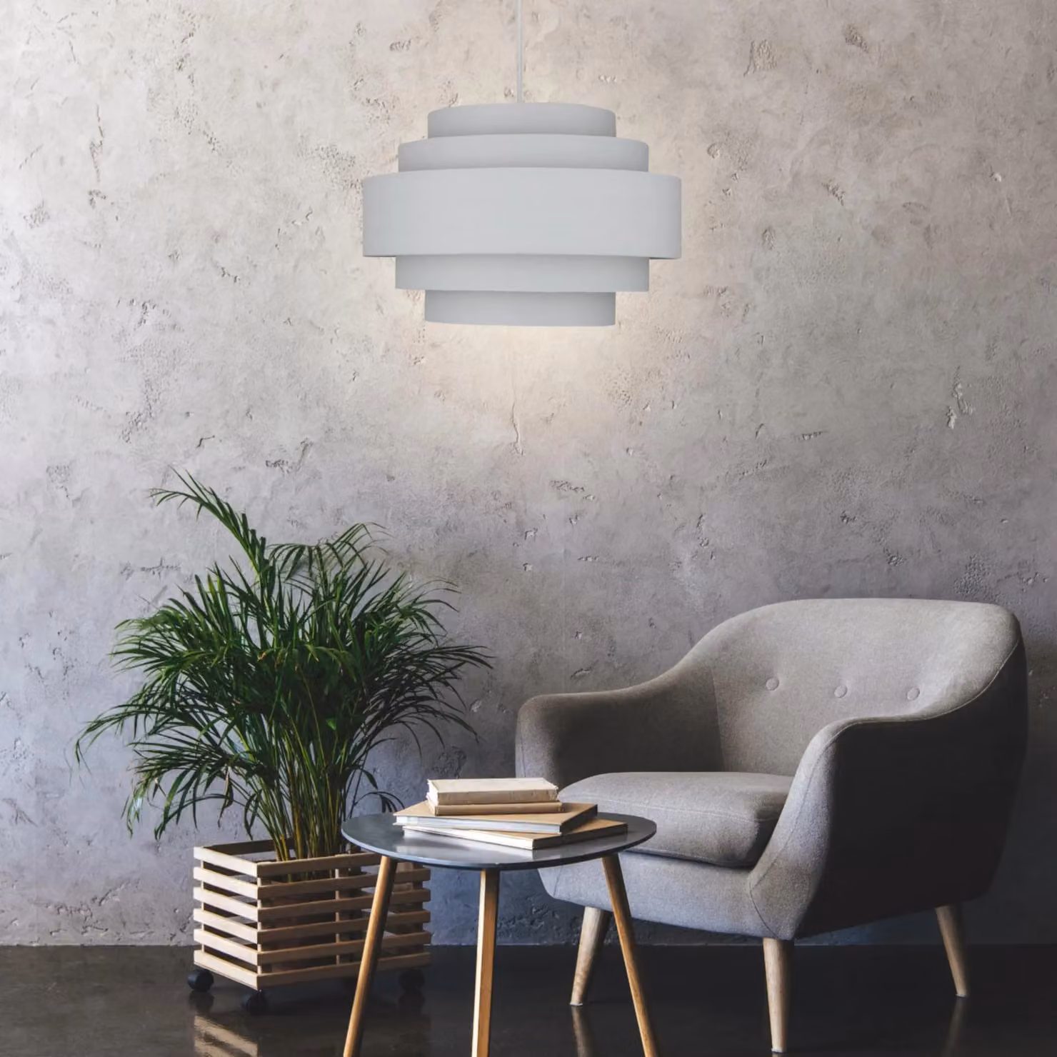 First Choice Lighting Grey 5 Tier Fabric Ceiling Light Shade W/D/H: 35.0 x 23.5 x 23.5 cm – 2