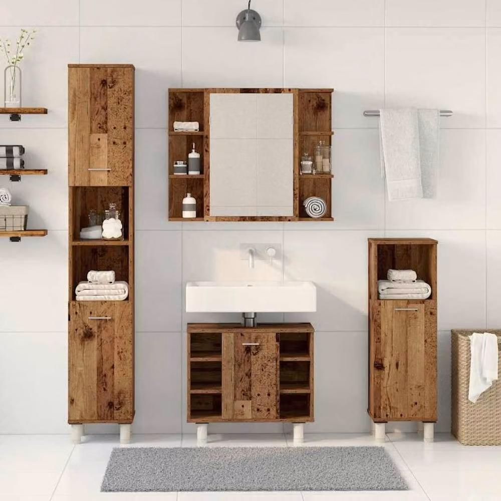 Berkfield Home 4 Piece Rustic Brown Bathroom Furniture Set in Engineered Wood – 2