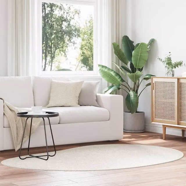 Berkfield Home Oval Area Rug in Beige, W: 140 cm x D: 200 cm, Non-Slip and Washable Polyester – 1