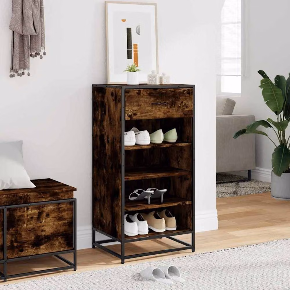 Berkfield Home Smoked Oak Shoe Rack, Brown, W: 48 cm, D: 38 cm, H: 97.5 cm – 3