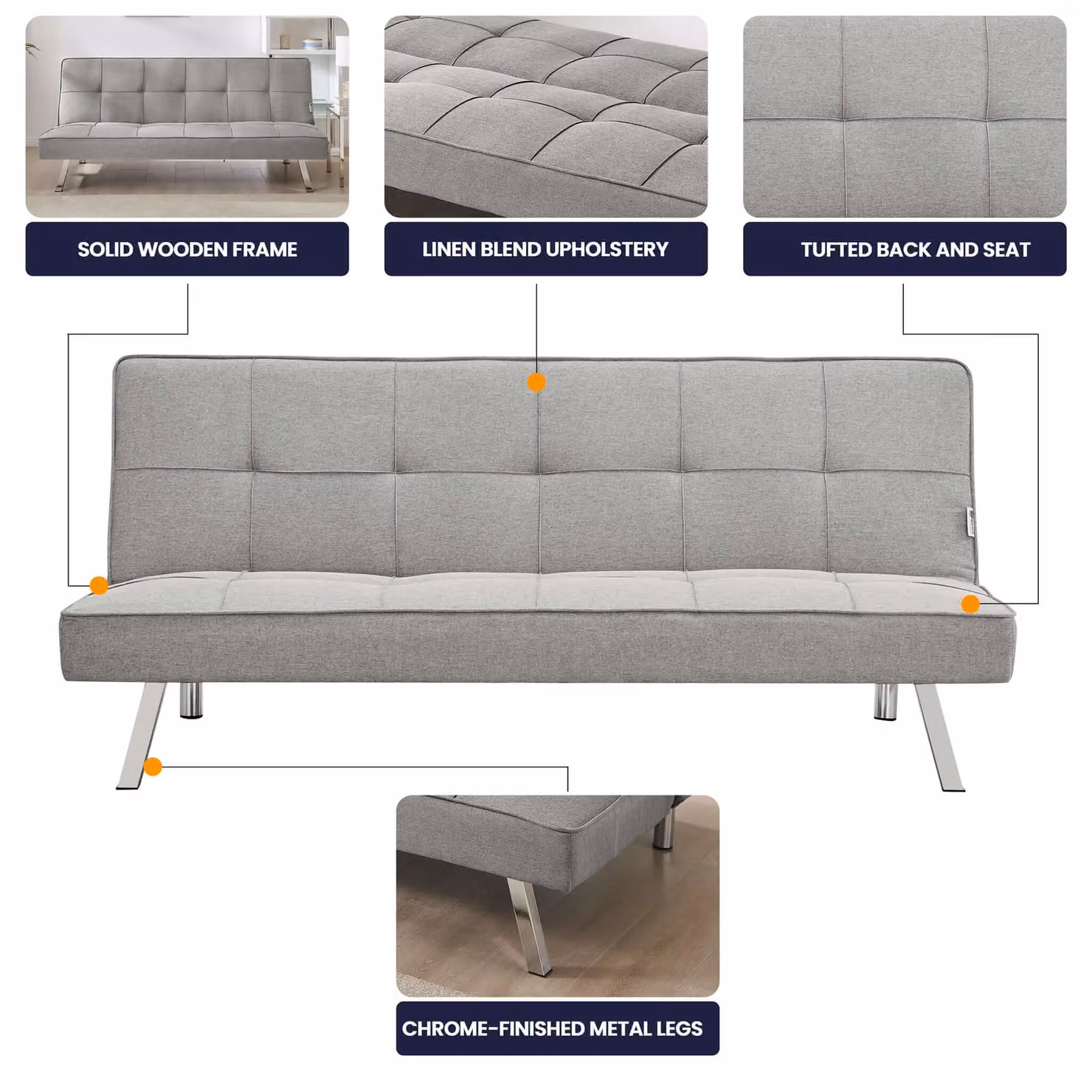 Bravich LTD 3 Seater Click Clack Fabric Sofa Bed in Grey – 2