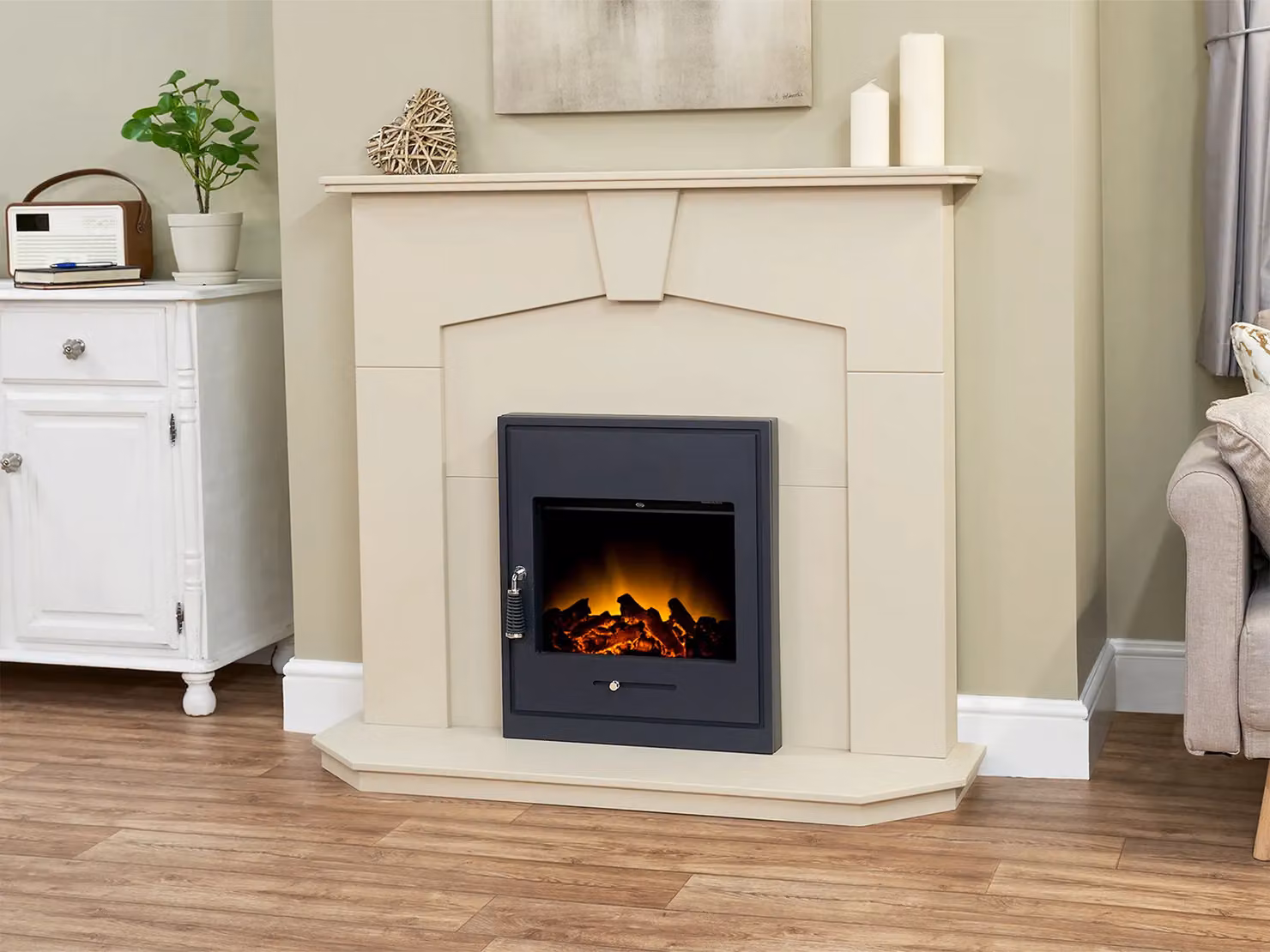 Adam Fires & Fireplaces Abbey Stone Effect Fireplace with Black Oslo Electric Fire, 48 Inch – 2