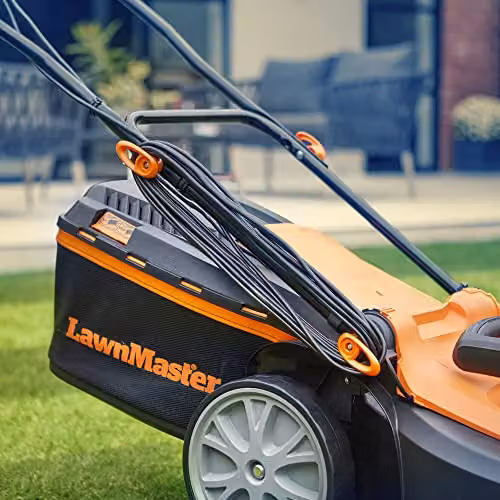 LawnMaster 1800W Electric Lawnmower in Orange with Mulching Kit and Collection Bag – 7