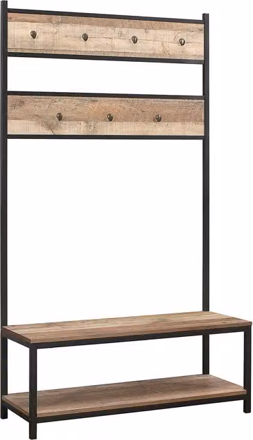 Birlea Urban Rustic Industrial Hall Tree Coat Rack with Bench in Red and Brown