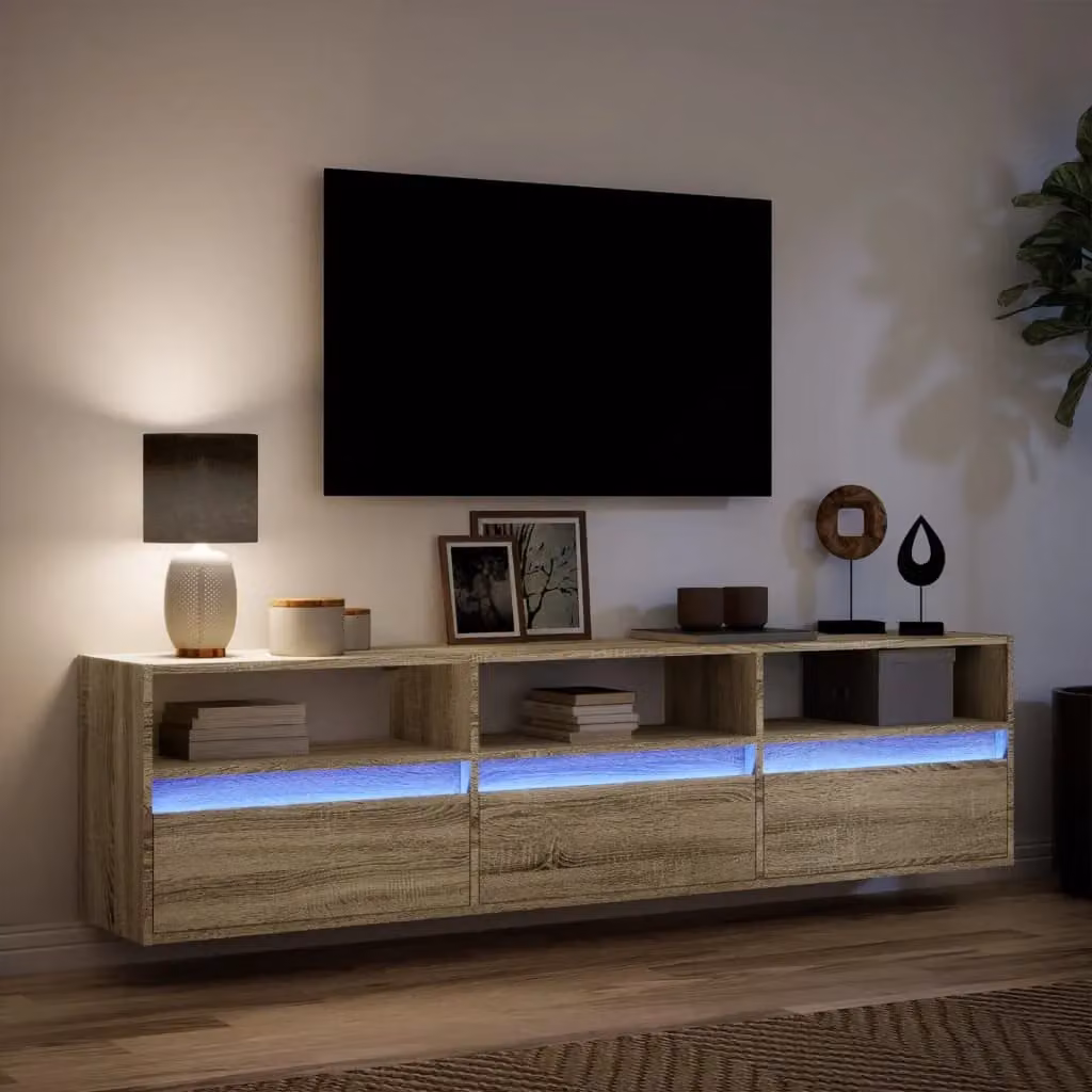 Berkfield Home Modern Wall Mounted TV Cabinet with LED Lighting in Sonoma Oak Brown, W/D/H: 180 x 45 x 31 cm – 3