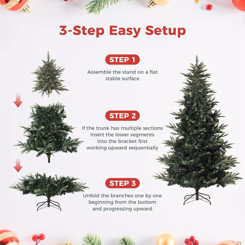 London Boutique 7.5ft Pre-Lit Artificial Spruce Christmas Tree with 200 Warm White LED Lights in Green – 5