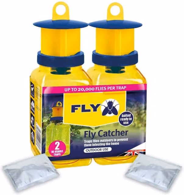 Zero In Liquid Fly Traps Outdoor Baited Poison Free Traps Twin Pack - Yellow