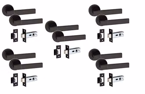 Golden Grace Capri Door Handles on Round Rose Latch, Matt Black Finish