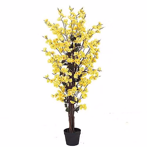Leaf Design UK Realistic Artificial Blossom Tree, Yellow, Height: 120 cm