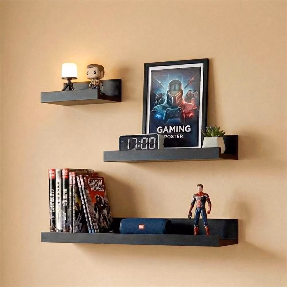 Nordara Set of 3 Black Matt Floating Wall Shelves for Picture and Book Display – 5