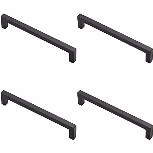 Loops 4 Pack Square Block Bar Pull Handles in Matt Black, 170 x 10 mm with 160 mm Fixing Centres