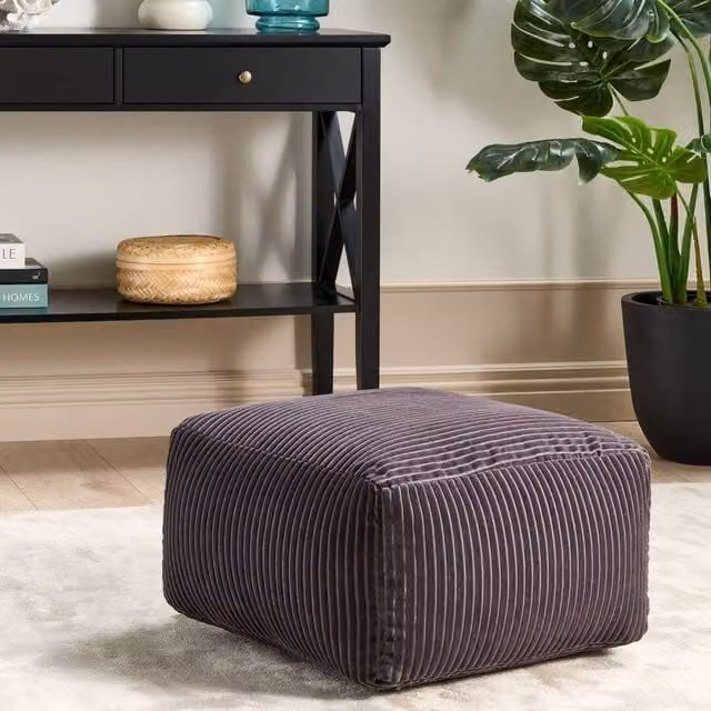 Wyld and Coco Pouffe Dark Grey Corduroy Footstool with Removable Cover – 1