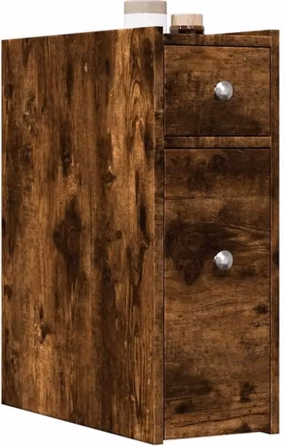 Berkfield Home Narrow Bathroom Cupboard with Wheels in Smoked Oak Brown – 1