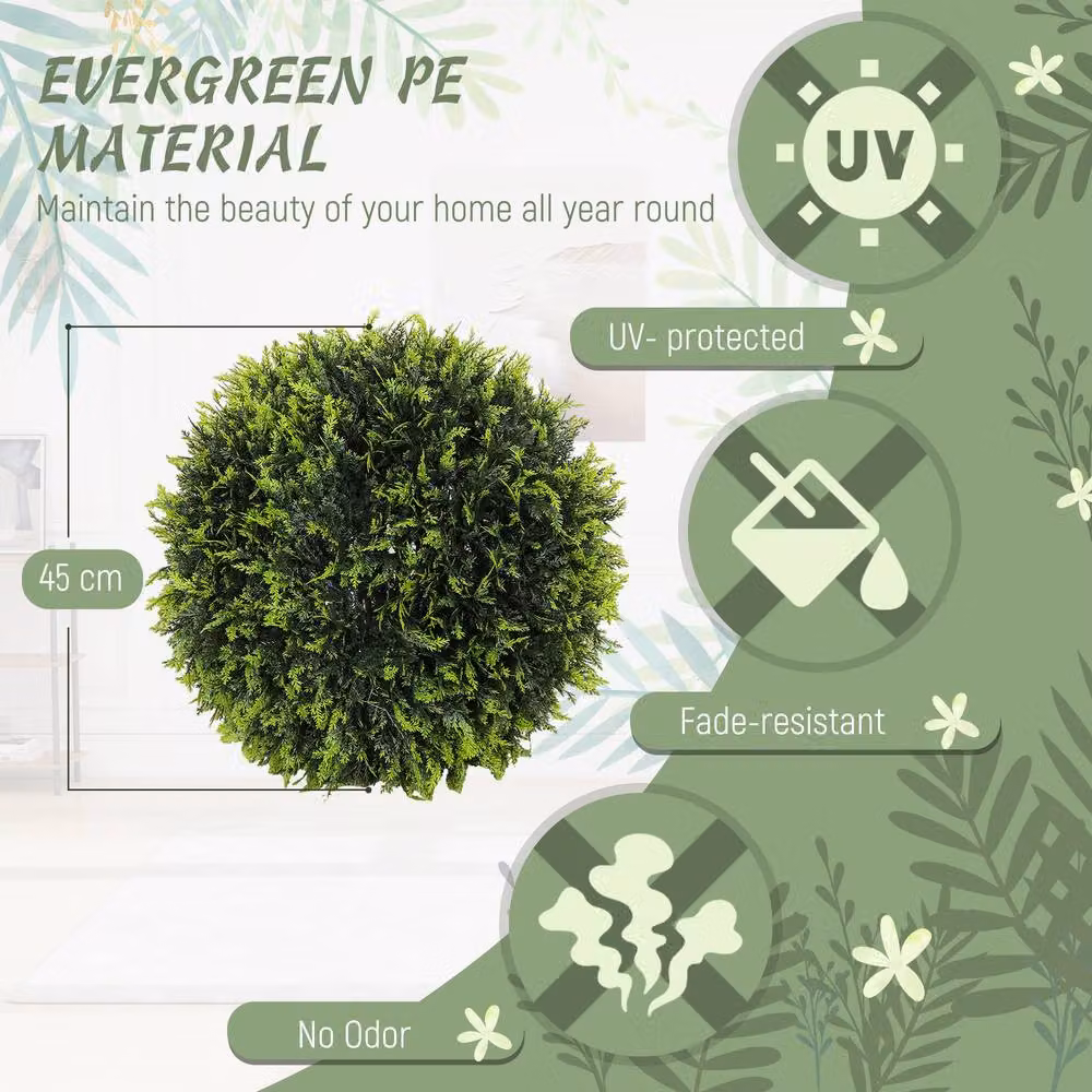 STILVORA Set of 2 Green Artificial Round Topiary Balls, Diameter: 45 cm – 5