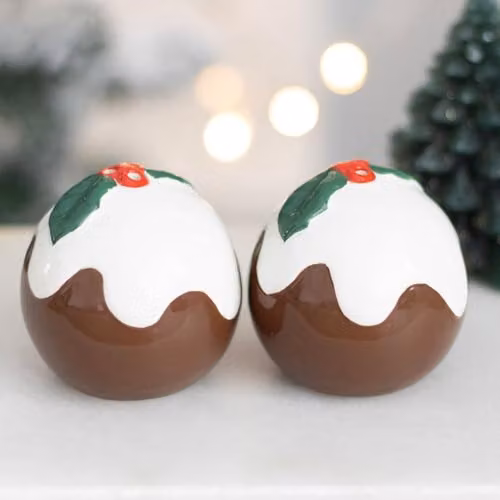 KDMD Christmas Pudding Salt and Pepper Shakers, Multicolour Ceramic Festive Tableware – 2