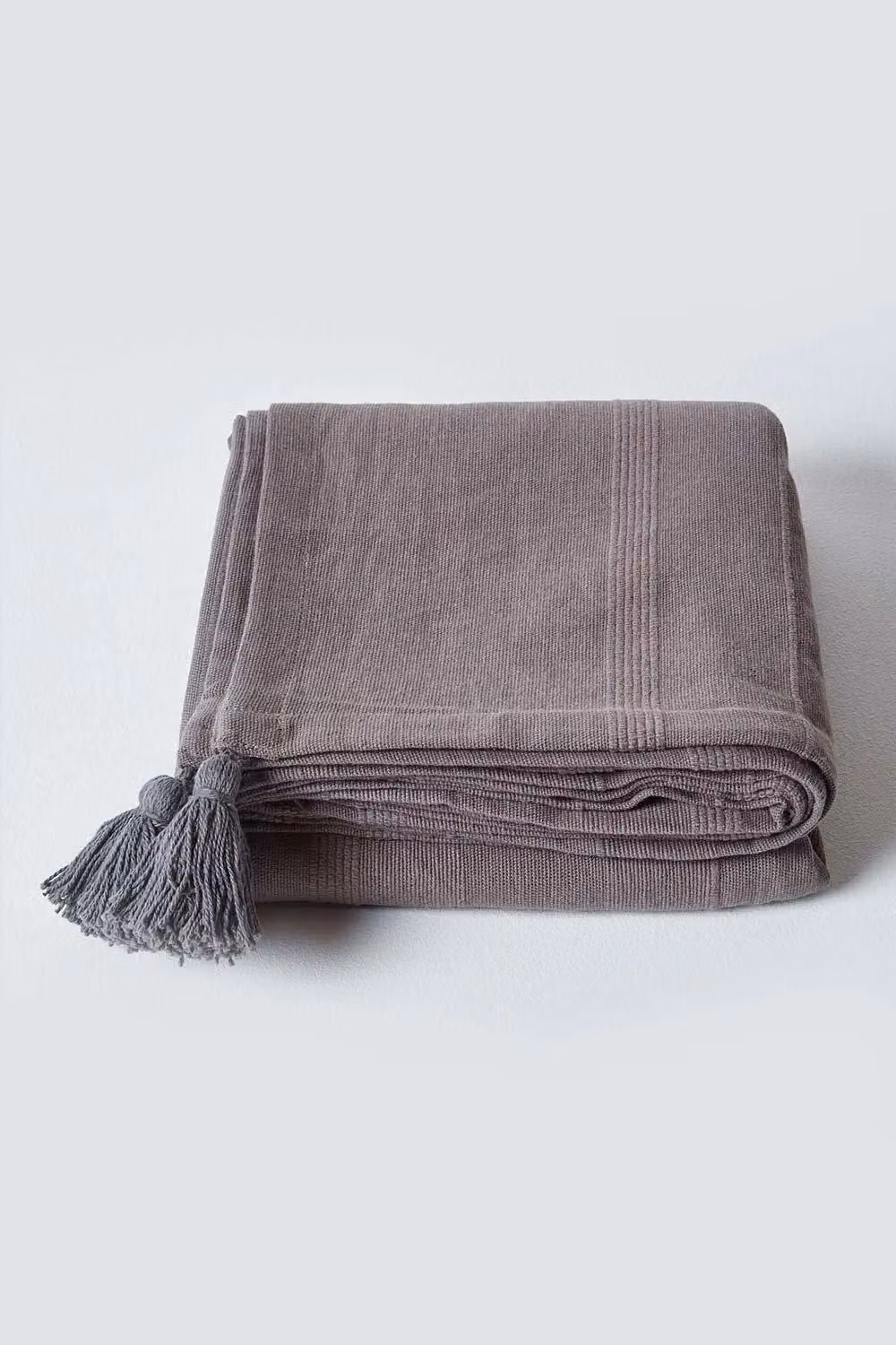 Homescapes Grey Cotton Rajput Ribbed Woven Throw, W/D/H: 360 x 255 x 1 cm – 2