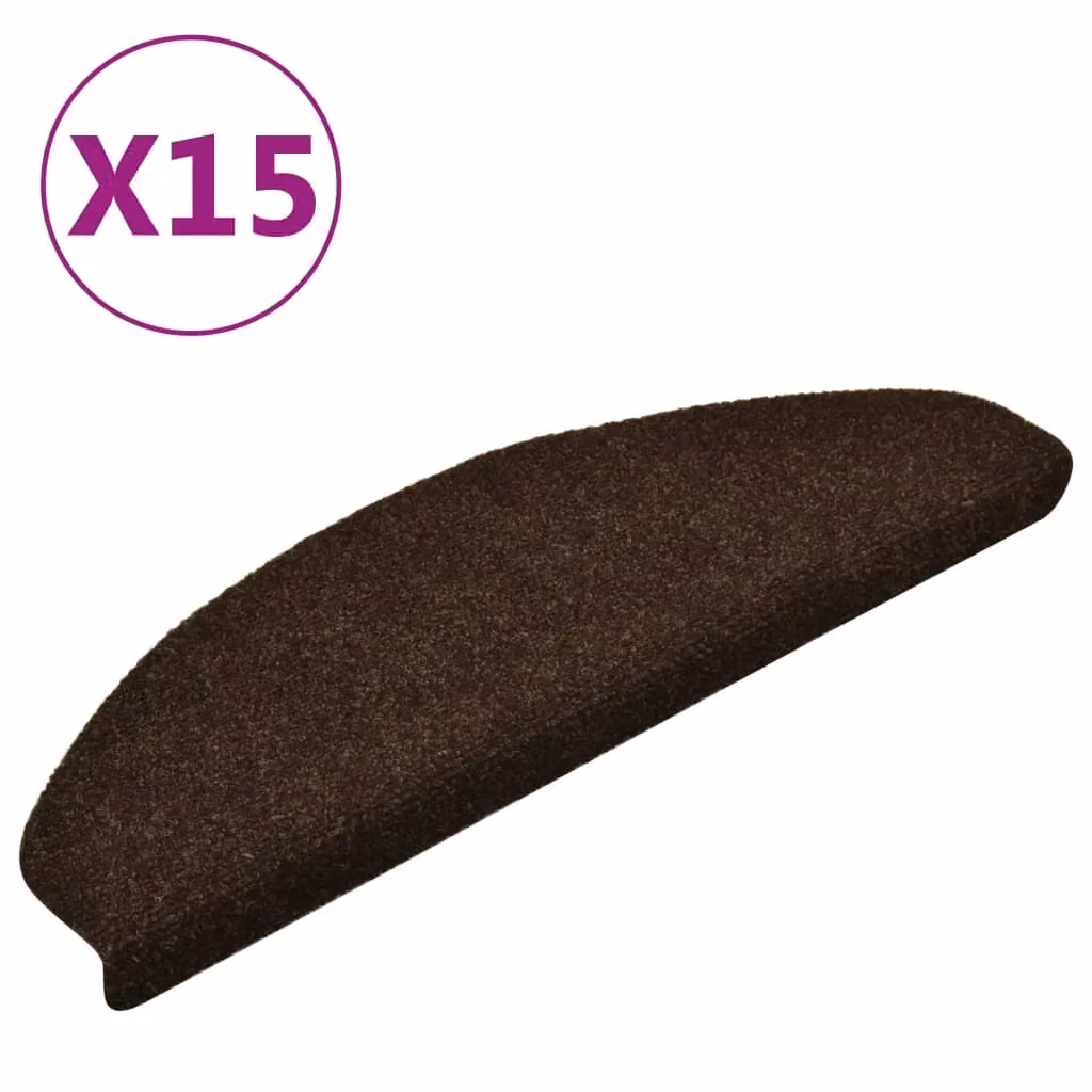 Berkfield Home Self-adhesive Needle Punch Stair Mats, 15 Pieces, Brown, W: 65 cm, D: 21 cm, H: 4 cm – 2