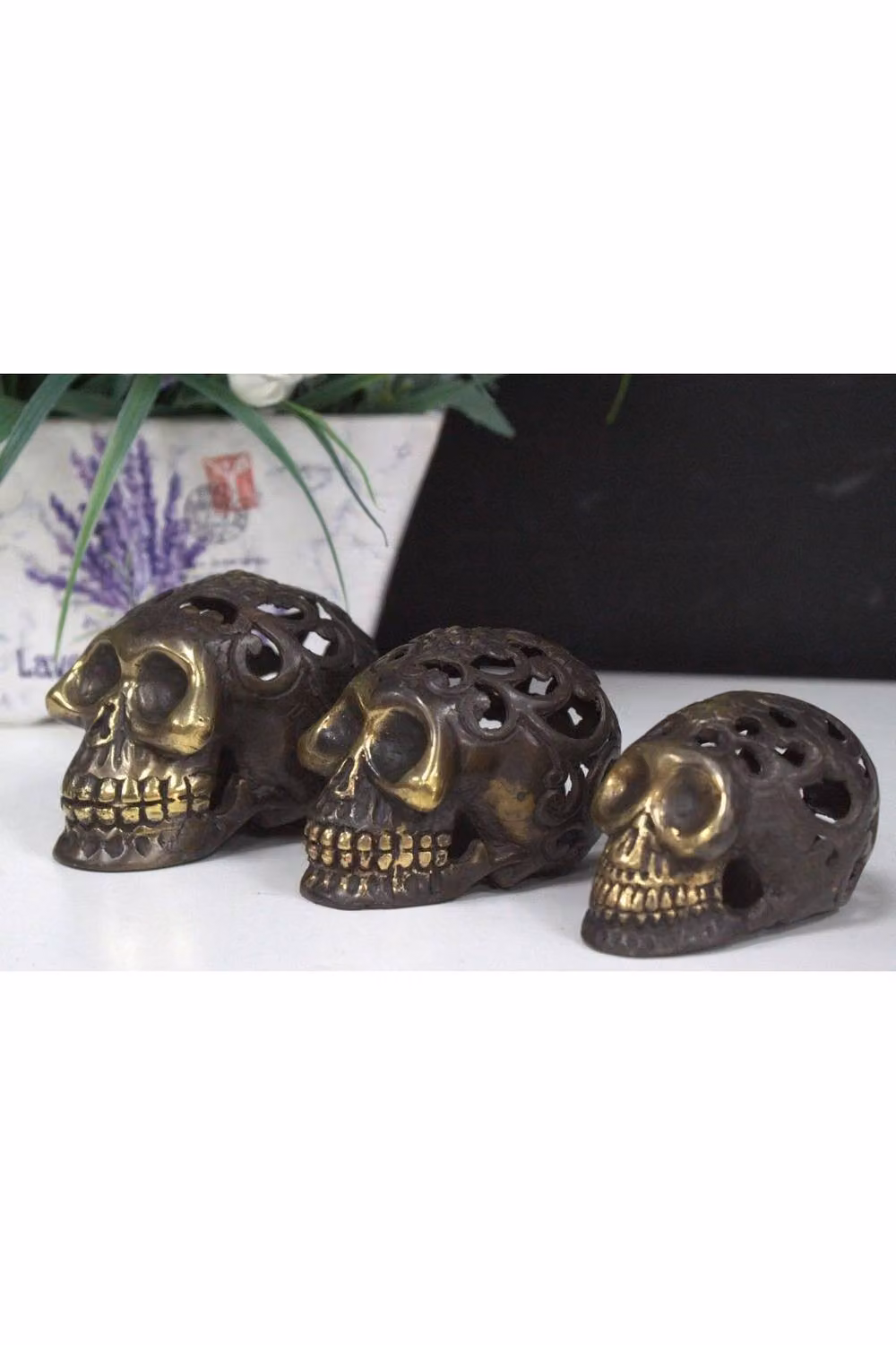 KDMD Vintage Brass Skull Ornament in Gold – 4