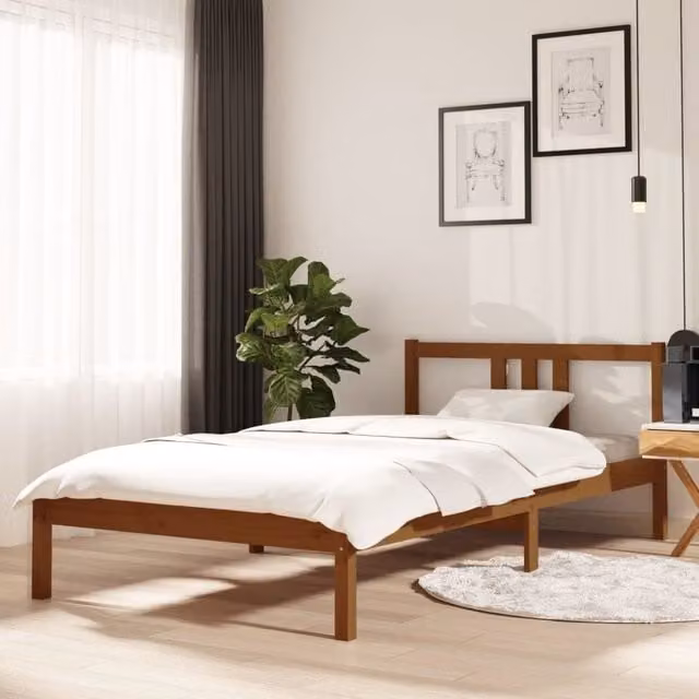 Berkfield Home Modern Childrens Bed Frame in Brown Solid Pine Wood W: 100 cm, L: 200 cm – 1