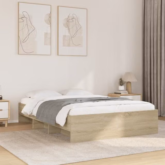 Berkfield Home Sonoma Oak Bed Frame in Brown, W/D/H: 140 x 200 cm