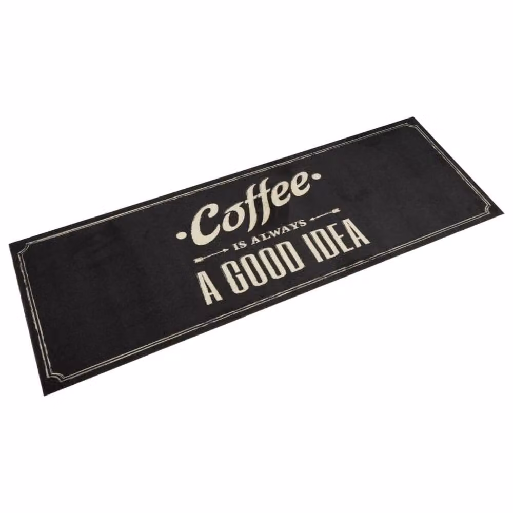 Berkfield Home Washable Coffee Text Kitchen Rug in Black Velvet, W: 60 cm, L: 180 cm – 2
