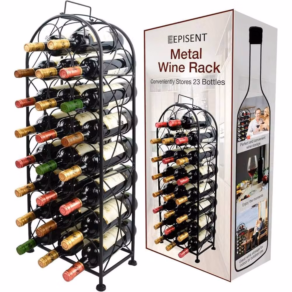 FLAVORA 23 Bottle Freestanding Black Metal Wine Rack – 1