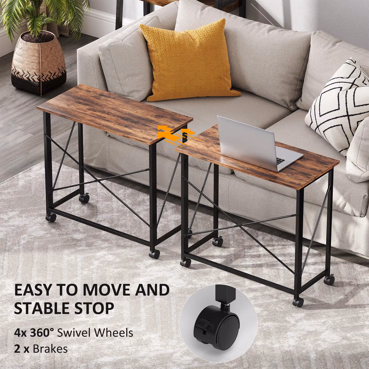 HOMCOM Brown Folding Writing Desk with Castors for Home Office – 5