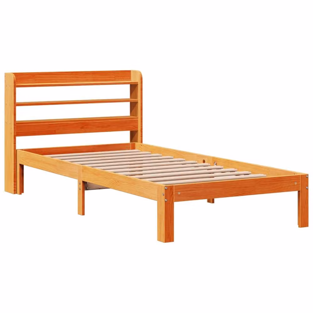Berkfield Home Rustic Solid Wood Pine Bed Frame in Wax Brown, W/D/H: 100 x 200 cm