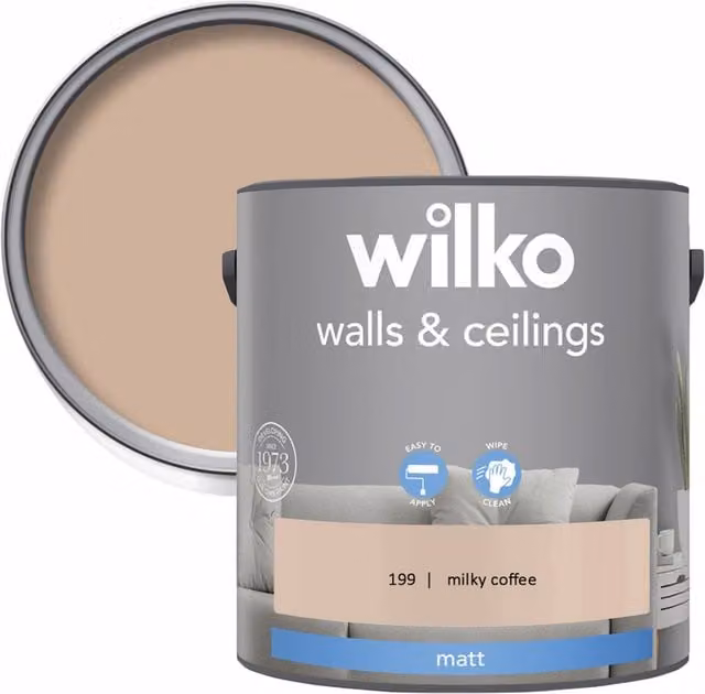 wilko Walls and Ceilings Matt Emulsion Paint, Milky Coffee, 2.5 l
