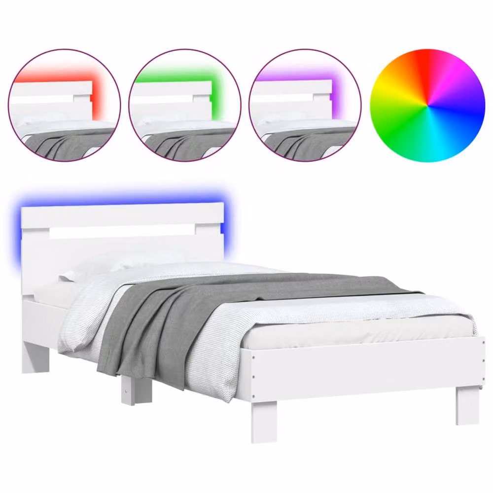 Berkfield Home Single Bed Frame with Headboard, LED Under-Bed Lighting and USB Charging Port, White, W/D/H: 90 x 190 cm – 1