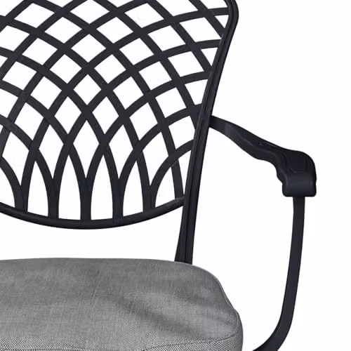 Charles Bentley Cast Aluminium Bistro Round Table and 4 Chairs Set, Black with Grey Cushions, W/D/H: 106 x 106 x 74 cm – 4