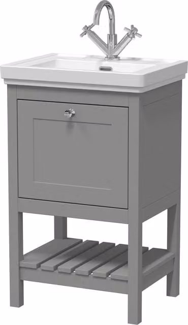 Balterley Bathroom Floor Vanity Unit with 1 Drawer and 1 Tap Hole Basin, Cool Grey, W: 53.1 cm