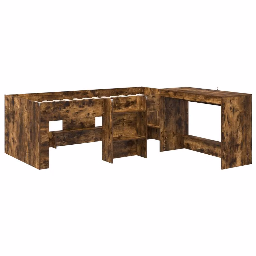 Berkfield Home Kids High Bed Frame with Desk in Smoked Oak Brown Engineered Wood – 2