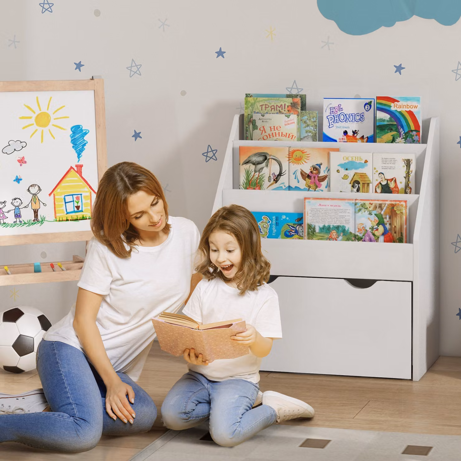 AIYAPLAY Kids Bookcase with Shelves and Drawer, White – 2