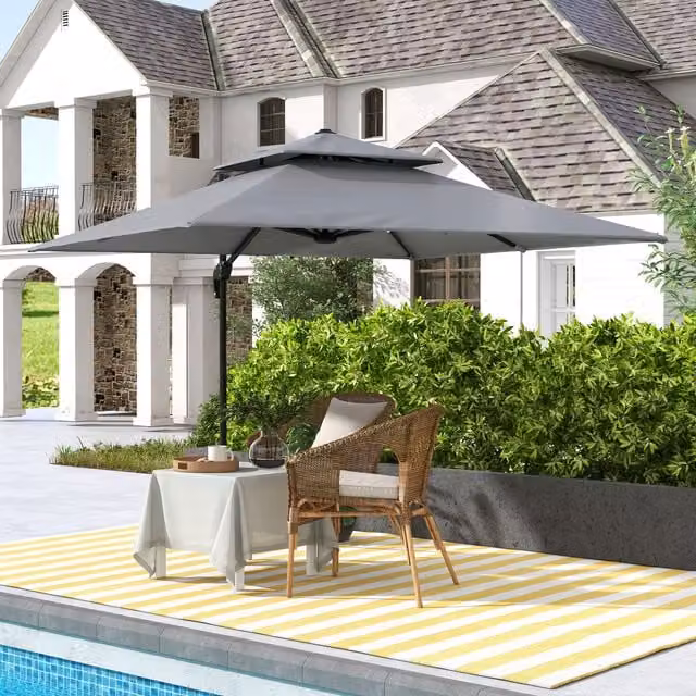 Outsunny 360 Degree Adjustable Cantilever Umbrella in Light Grey with Aluminium and Polyester Construction