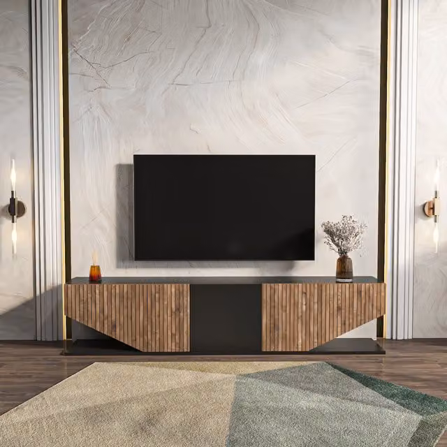 Decorotika Pearl TV Unit in Black and Silver with Abstract Design