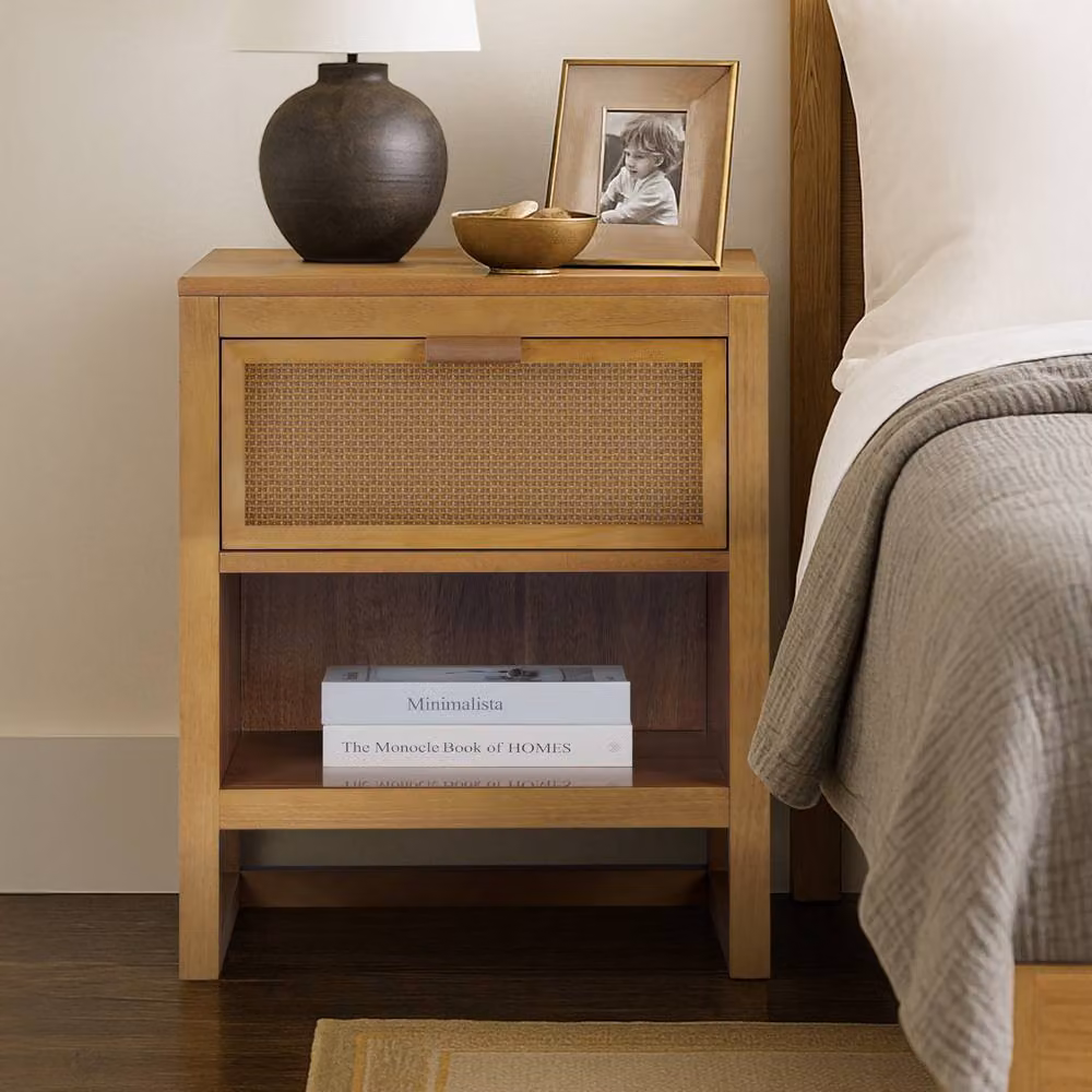 Teamson Home Hatteras Bedside Table with Drawer and Open Shelf in Natural Wood Finish – 2