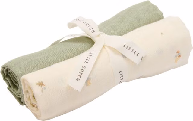 Little Dutch Muslin Squares 2 Pack in Green Forest Treasures and Sage Organic Cotton