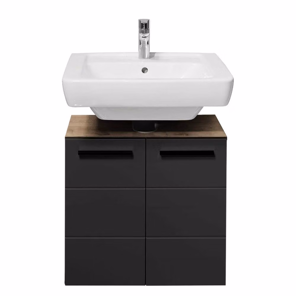 Cheshire Premium Summit Black Matt Under Sink Bathroom Cabinet with Internal Shelves and Hinged Doors – 2