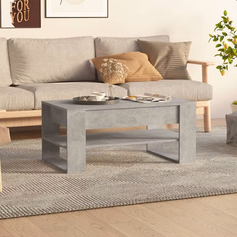 Berkfield Home Modern Rectangular Coffee Table in Concrete Grey, W/D/H: 102 x 55 x 45 cm – 2