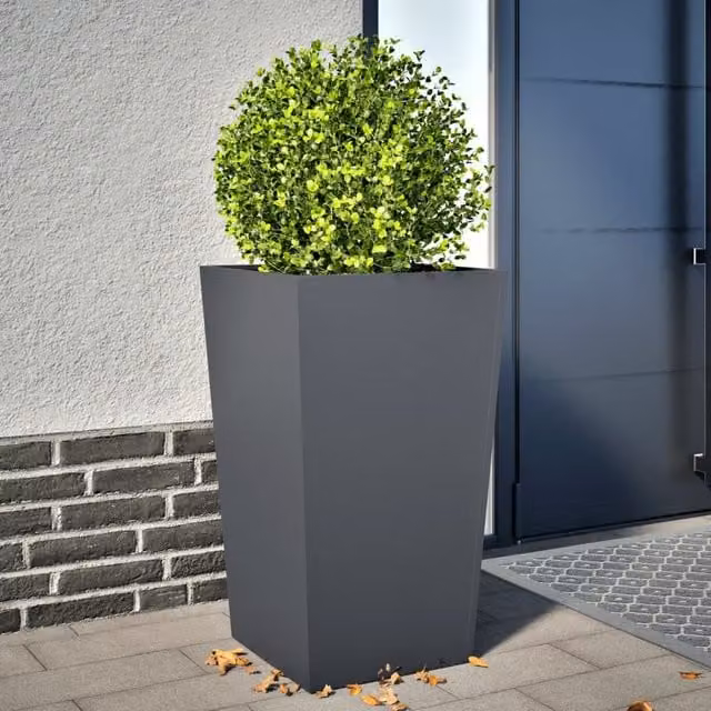 Berkfield Home Steel Garden Planter Tub in Anthracite and Black, W/D/H: 45 x 45 x 75 cm