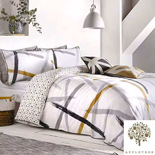 Appletree Reversible Graphic Cotton Duvet Cover and Pillowcase Set in White and Grey, W/D/H: 140 x 200 cm – 1