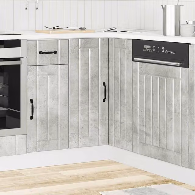 Berkfield Home Lucca Corner Kitchen Base Cabinet in Concrete Grey Matt Engineered Wood W/D/H: 75.5 x 81.5 x 20.0 cm